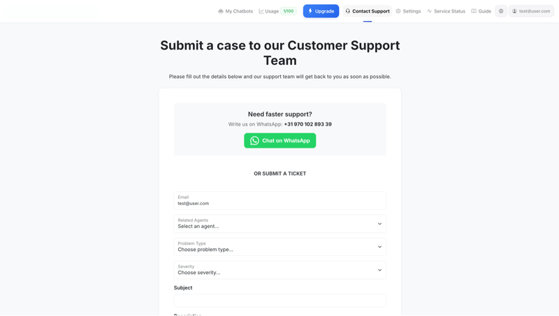 Neem contact op met de ondersteuning